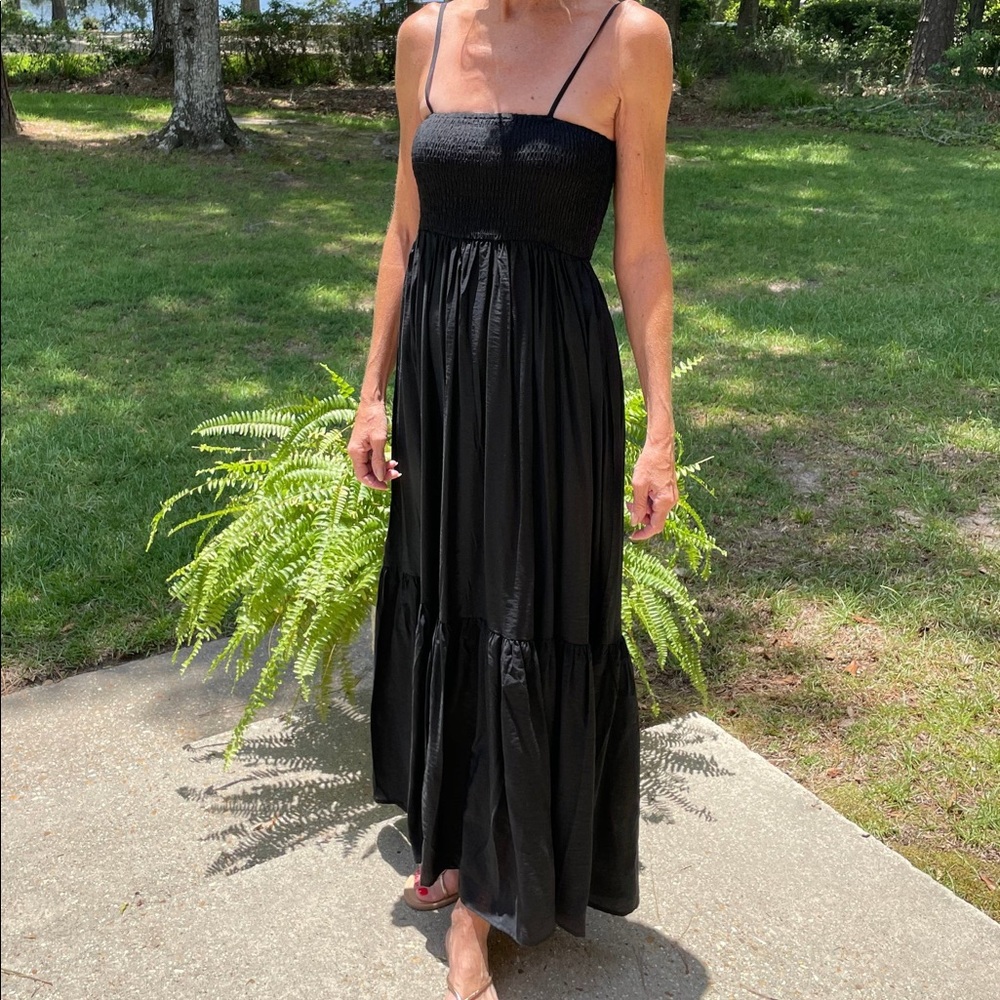 NWT black smocked maxi dress